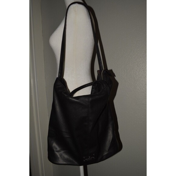 London Fog Black Pebbled Faux Leather Shoulder Bag  Purse Zip Top 17"x14" NEW - Picture 1 of 8
